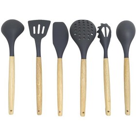 Resim Ivory Doğal Bambu Saplı %100 Silikon Mutfak Seti 6 Parça Gri 