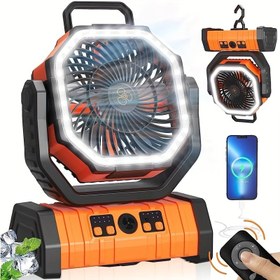 Resim Uzaktan Kumandalı Taşınabilir LED Kamp Fanı ve Işık - USB Şarj Edilebilir, Uzun Pil Ömrü, Dış Mekan Kampçılığı, Balık Tutma ve Yürüyüş için Ayarlanabilir Asılabilir Tasarım, Kamp Aksesuarları 
