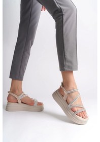 Resim Rıley İnce Tokalı Taşlı Şeritli Ortopedik Taban Kadın Sandalet Kt - Krem Krem 