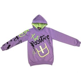 Resim Love Positive Baskılı Fileli Kapüşonlu Kız Sweatshirt Mor Renk 9Y10Y11Y12Y Mor 