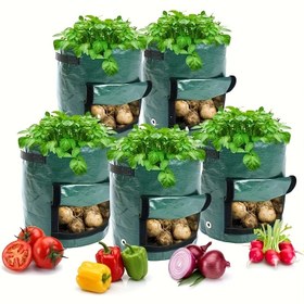 Resim Ülke Tarzı Patates Yetiştirme Çantası, Bahçe Sebze Dikim Çantası, Tutacak ve Açık Üst Flip ile, UV Dayanıklı, Patates, Havuç, Soğan, Turp, Ceviz Yetiştirme için, İç ve Dış Mekan Kullanımı 