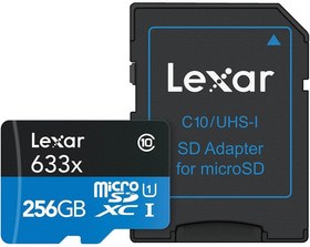 Resim Lexar 256GB microSDXC 100MB/sn 4K Class 10 Hafıza Kartı + SD Adaptör 