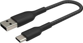 Resim Belkin BoostCharge Örgülü USB C şarj kablosu, USB-C - USB-A ara kablosu, iPhone 16, 15, Samsung Galaxy S24, S23, Pixel, iPad, MacBook, Nintendo Switch vb. için USB Type-C şarj kablosu - 15 cm, Siyah 