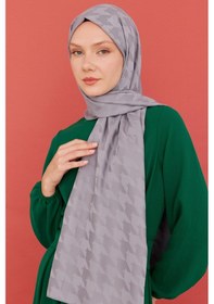 Resim Mirsoy Scarf Kazayağı Desen İpeksi Jakar Şal - Koyu Gri Koyu Gri 