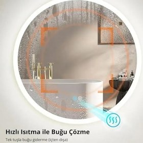 Resim LED Işıklı Yuvarlak Banyo Aynası - Buğu Önleyici, 3 Farklı Renk Seçeneğiyle Ayarlanabilir Parlaklık 