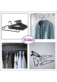 Resim İnce Esnek Elbise Askısı, Siyah 10 Adet Siyah 