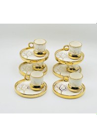 Resim İnterlife Ağaç Modeli Beyaz-gold Porselen Kahve Fincan Takımı 