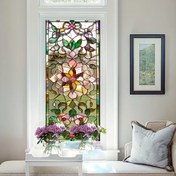 Resim 1 adet Vintage Avrupa Çiçekli PVC Statik Yapışkan Pencere Filmi, 9mil Kalınlığında Lekelemiş Cam Tarzı Gizlilik Etiketi Kapılar ve Pencereler için, 44.98cm x 99.82cm, Mükemmel Oturma Odası, Yatak Odası, Mutfak, Banyo ve Tatil Partisi Dekoru, Oturma Odası Dekoru | Vintage Çiçek Deseni | Kolay Uygulama Filmi, Oturma Odası Pencere Filmi 