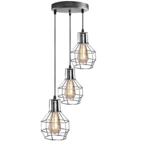 Resim RİOLİGHT VİNTAGE,RETRO,RUSTİK GÜMÜŞ GRİ FIRÇALI PATİNE 3XE27 KAFES METAL SARKIT AVİZE TABAN ÇAP:30C 