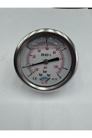 Resim SCOTT Ø 100 mm Gliserinli Tip Manometre 1/2'' Arkadan Bağlantı Ön Flanş 304 Inox Pirinç ( -1 ...9Bar ) 