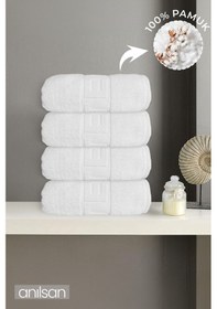 Resim 4'lü Beyaz Hotel El Havlusu - 50x90 Cm, 225 Gr, %100 Pamuk, Spa Ve Otel Havlusu, Günlük Kullanıma Uygun Beyaz 
