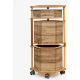 Resim Ahşap Altıgen Tekerlekli Kahve Sebzelik 3 Katlı Yana Açılır Patates Soğan Sarımsak 