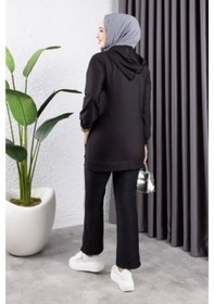 Resim Biyeli Kapşonlu Spor Takım Siyah Siyah 