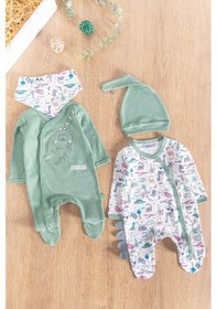 Resim Dino Figürlü Uzun Kollu 2'li Erkek Bebek Tulum 001 