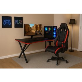 Resim X Metal Ayaklı Oyuncu Masası Gamer Masa Siyah-kırmızı 