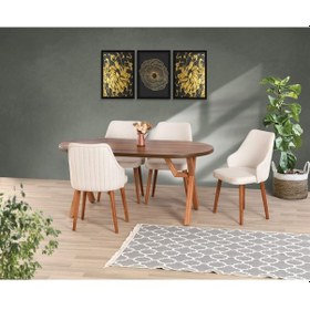 Resim Uyar Ceviz Kaplama 4 Adet Verona Sandalye 90 160 Sahra Sabit Masa 
