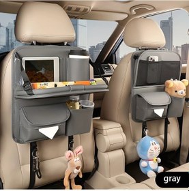 Resim Dashanshop Genişletilebilir Arka Koltuk Depolama Masası - Gri, Elle İşlenmiş Pu Deri, Katlanır Organizör. 