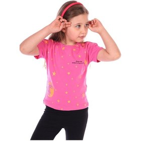 Resim Toontoy Kids Toontoy Kız Bebek Önü Simli Yıldız Baskılı Tişört Fuşya 