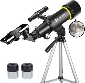 Resim 70mm Başlangıç Seviyesi Teleskop, Taşınabilir Seyahat Teleskobu, Tripod ve Telefon Aparatlı - Siyah 