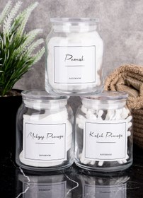 Resim DNS HOME 3'lü Cam Pamuk Seti Kulak Pamuğu Makyaj Pamuğu Ve Pamuk Organize Seti Saklama Kabı Banyo Seti 