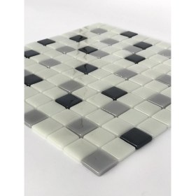 Resim Orient Mutfak,banyo,havuz ve Zemin Için Beyaz Siyah Gri 25X25 Cam Mozaik 