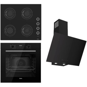Resim FLOWART-SILENTART-FLAMEART Serisi Siyah Set (CS205-FA + QBL63CS +D077-SA ) - Emaye Izgara / Kademeli Musluk 