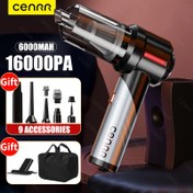 Resim 2025 CENRR Yeni 16000PA Güçlü Araba Elektrikli Süpürge - 3'ü 1 Arada Emme/Üfleme/Süzme, 65dB Sessiz El Tipi Kablosuz Vakum, 3x 2000mAh Bataryalı, 100W Fırçasız Motor, Araç, Ev & Ofis için 9 Aksesuar 