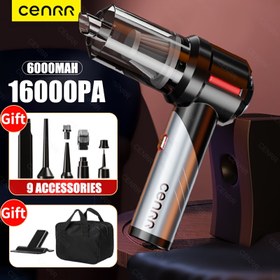 Resim 2025 CENRR Yeni 16000PA Güçlü Araba Elektrikli Süpürge - 3'ü 1 Arada Emme/Üfleme/Süzme, 65dB Sessiz El Tipi Kablosuz Vakum, 3x 2000mAh Bataryalı, 100W Fırçasız Motor, Araç, Ev & Ofis için 9 Aksesuar 