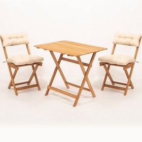 Resim Sırt Ve Oturak Minderli Balkon Bahçe Mutfak 3'lü Bistro Set Katlanır Masa-sandalye 60x80 Masalı Krem 