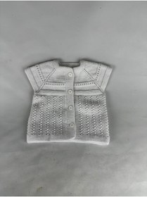 Resim RELYA Bebek Unisex Beyaz Makina Yünü tülermez Düğmeli Yelek 6 12 Aylık En 27 CM Boy 30 CM 