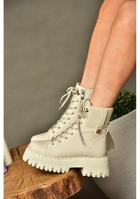 Resim Fox Shoes R973970109 Bej Kalın Tabanlı Kadın Bot Bej 