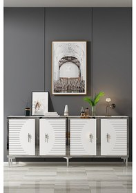 Resim Ka1801bs Tuna Konsol, Tv Sehpası Beyaz-sılver 180cm Beyaz-sılver 