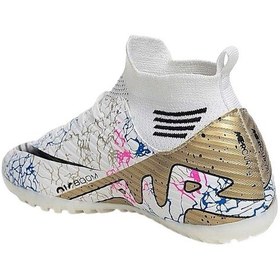 Resim Çoraplı Bilekli Boğazlı Halısaha Futbol Ayakkabısı Beyaz - Altın Beyaz - Altın 