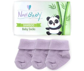 Resim Novibaby 3'lü Bambu Yenidoğan Bebek Çorabı I Purple I 0-6 Ay 