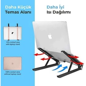 Resim TeknoKapsül Bix X1 Laptop Sehpası, Katlanabilir, Tablet Sehpası, Alüminyum Alaşım, Online Sınıf Çalışması, Duruşu Iyileştirme, Isı Dağılımı, iPad ve 10-15,6 Inç Olan Tüm Cihazlar ile Uyumlu. Siyah 