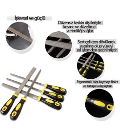 Resim Keneth 5 Parça Uzun (30 Cm) Yüksek Kalite Eğe Seti (Ergonomik Saplı Uzun Boy) 