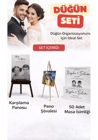 Resim Düğün Seti - Çocukluk Karşılama Panosu - Masa İsimliği - Şövale 3'lü Paket Beyaz 