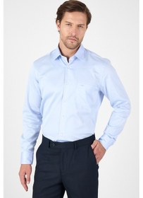 Resim İmza Mavi Sert Yaka Düz Classic %100 Pamuk Comfort Fit Gömlek 1004250323 Mavi 
