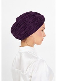 Resim Hürrem Bone Mürdüm Çapraz Büzgülü Tesettür Bone Fukuro Piliseli 2512 07 Mürdüm 