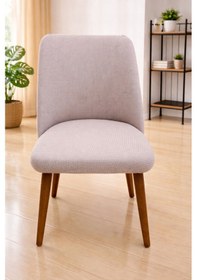 Resim Oval Sandalye Kılıfı Büyük Oval Mutfak Sandalye Kılıfı Likralı Yıkanabilir Streç Lastikli 1 Adet Vizon 