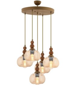 Resim Vinta 5'li Yuvarlak Eskitme Ahşap Detaylı Bohem Salon Sarkıt Avize Eskitme 