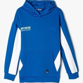 Resim Koton Erkek Çocuk Kapşonlu Sweatshirt Kanguru Cepli Uzun Kollu Saks Mavi 