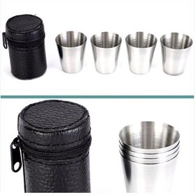Resim Omeniv Çelik 4 Bardak Shot Set Viski Şarap Votka Kamp Outdoor Gri 