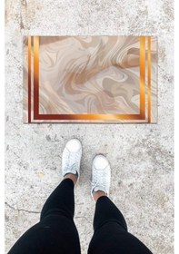 Resim Dijital Baskı Gri Bordür Desen Kapı Önü Paspası K-1040 