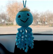 Resim Mony Tasarım Amigurumi Sevimli Ahtapot Mavi El Emeği Araba Süsü Dikiz Aynası 