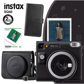 Resim Fujifilm Instax SQ40 Siyah Fotoğraf Makinesi 10lu Kare Film Deri Kılıf ve Siyah Albüm 