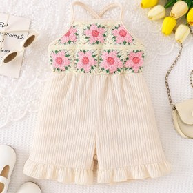 Resim 1 Adet Kız Çocukları İçin Çiçek Desenli Örgü Tulum - Yumuşak Esnek %100 Polyester, Sevimli Pembe Çiçekli, Makinede Yıkanabilir İlkbahar/Yaz Kıyafeti 0-3 Yaş Bebekler ve Küçük Çocuklar İçin, Dış Mekan Kullanımına Uygun 