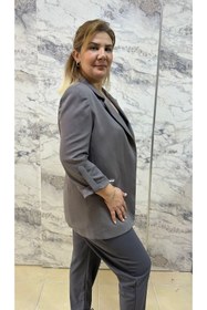Resim BE ATÖLYE BUTİK Kadın Astarlı Blazer Ceket Düğmesiz Yan Cep Dantel Detaylı Çıtçıt Kollu 
