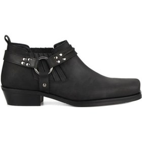 Resim Siyah Küt Burun Motorcu Ayakkabısı 