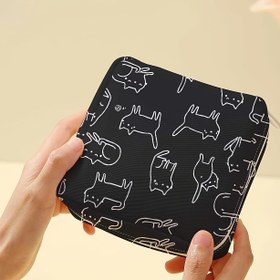 Resim 1pc WhimsyCat Taşınabilir Kedi Desenli Hijyenik Ped Örgü, Büyük Kapasiteli Polyester Depolama Pouch, Şeker ve Dükkânlar için Hafif Çok Fonksiyonlu Çanta 